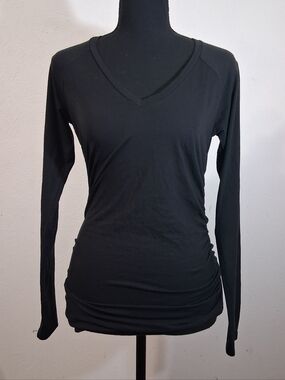 Standard James Perse Ruched Top Long-sleeve V-Neck Cotton Stretch Black Size 1/S